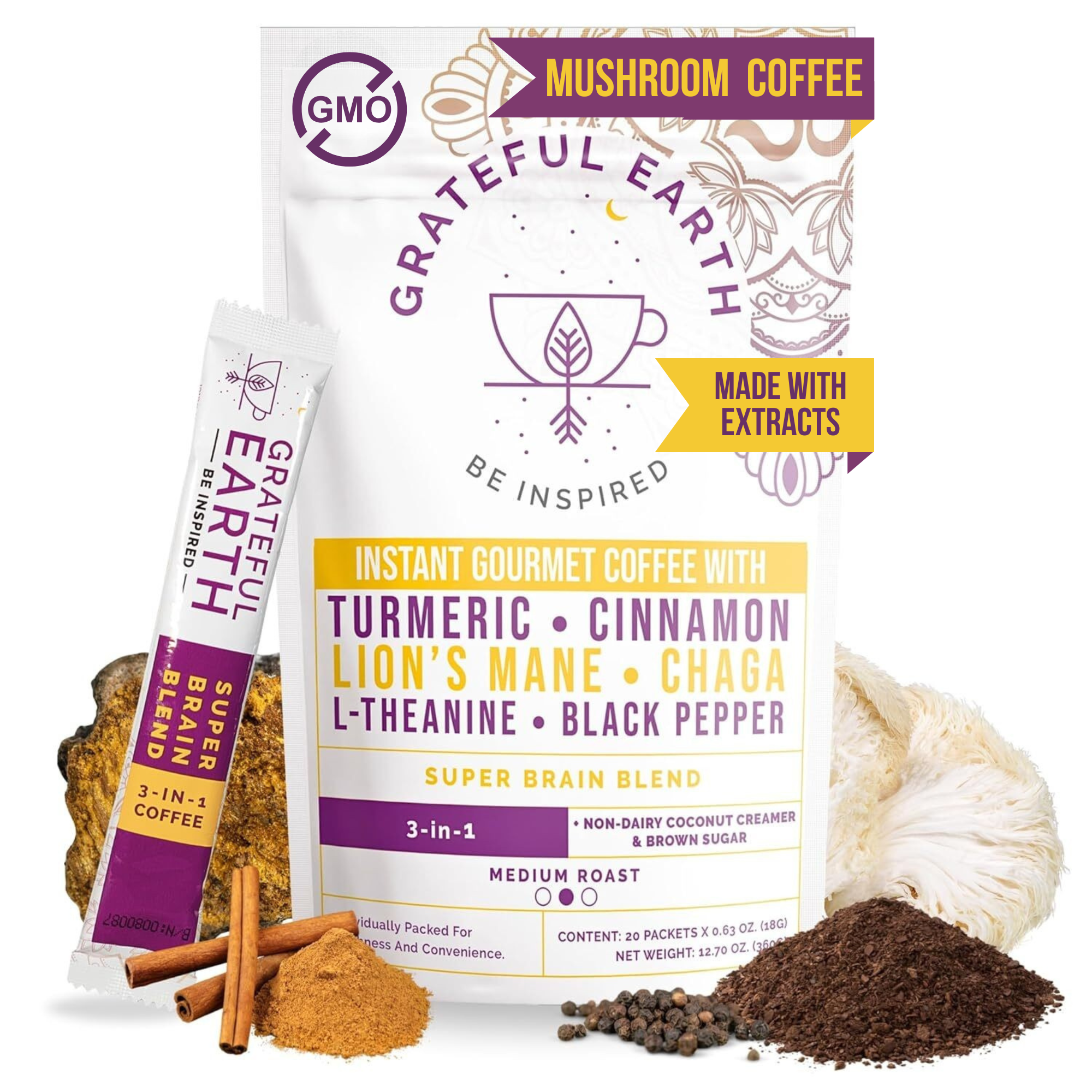 Medium Roast Mushroom Coffee | Super Brain Blend | 6 Nootropics